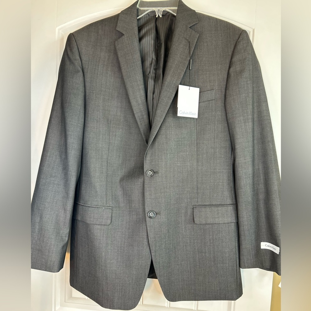 NWT Mens Calvin Klein 100% Wool Medium Gray Suit Jacket Blazer Size 38R